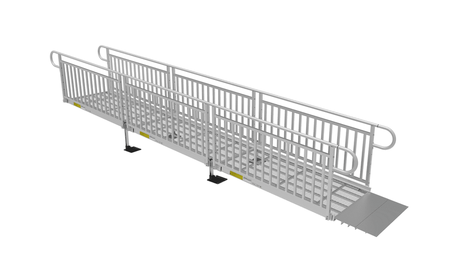 PATHWAY 3G 18 ft. Straight Aluminum Wheelchair Ramp Kit with Expanded Metal Tread, Vertical Picket Handrails and No Top Platform by EZ-Access | RampHand