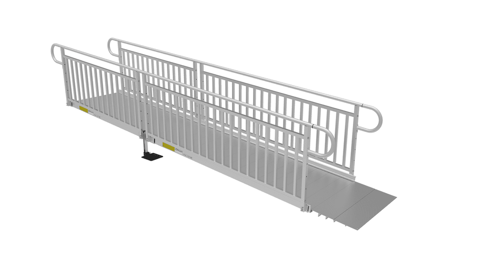 PATHWAY 3G 14 ft. Straight Aluminum Wheelchair Ramp Kit with Solid Surface Tread, Vertical Picket Handrails and No Top Platform by EZ-Access | RampHand