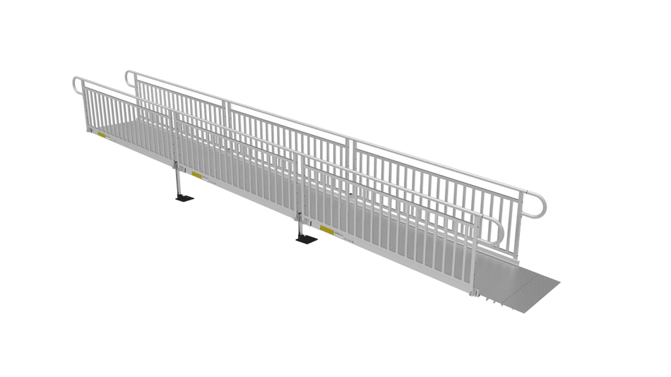 PATHWAY 3G 24 ft. Straight Aluminum Wheelchair Ramp Kit with Solid Surface Tread, Vertical Picket Handrails and No Top Platform by EZ-Access | RampHand