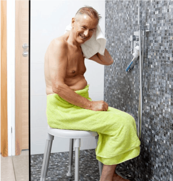 Easy Round Shower Stool Man In Bathroom
