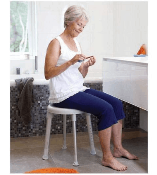Easy Round Shower Stool Woman In Bathroom