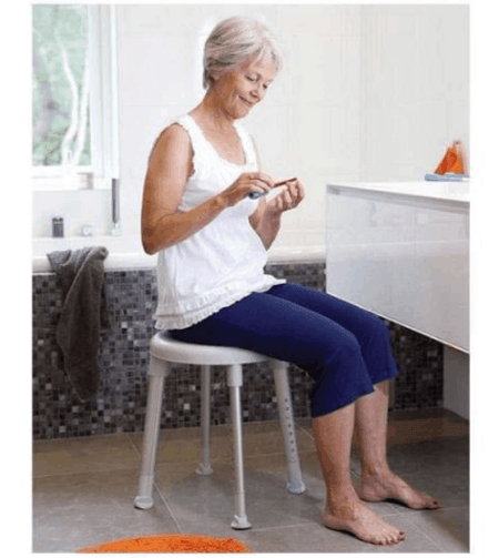 Easy Round Shower Stool Woman In Bathroom