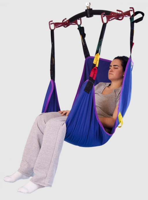 Invacare Full Body Slings Solid Fabric 4 Point Sling Woman Side View | Wheelchair Liberty