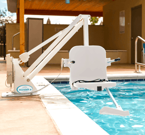 White Frame, White SEat - Ranger 2 Powered Pool Lift ADA Compliant by Aqua Creek | Wheelchair Liberty