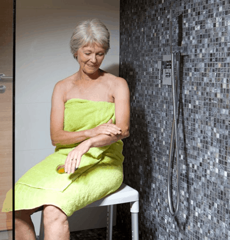 Smart Rectangular Shower Stool Woman With Stool In Bathroom