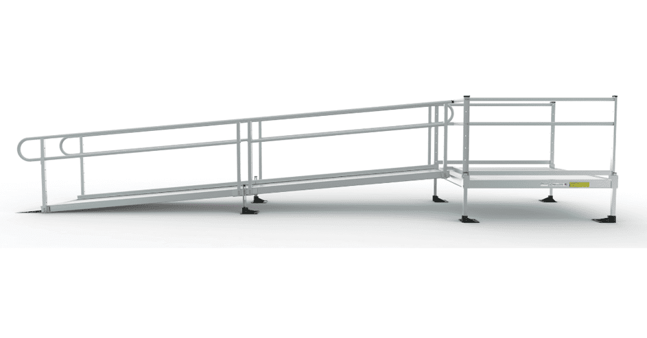 PATHWAY 3G 30 ft. Straight Aluminum Wheelchair Ramp Kit with Expanded Metal Tread, 2-Line Handrails and 5 ft. Top Platform by EZ-Access | RampHand