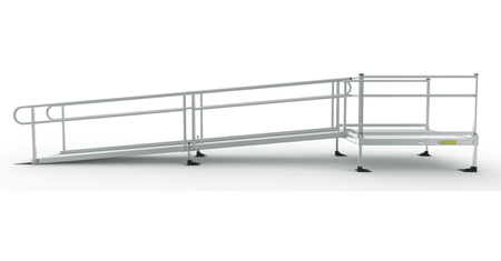 PATHWAY 3G 30 ft. Straight Aluminum Wheelchair Ramp Kit with Expanded Metal Tread, 2-Line Handrails and 5 ft. Top Platform by EZ-Access | RampHand
