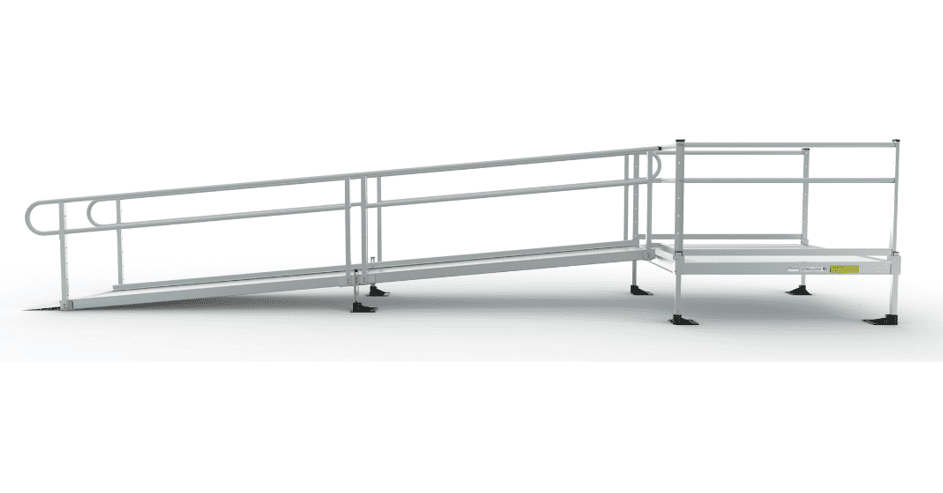 Side View - PATHWAY 3G 10 ft. Straight Aluminum Wheelchair Ramp Kit with Solid Surface Tread, 2-Line Handrails and 5 ft. Top Platform by EZ-Access | RampHand