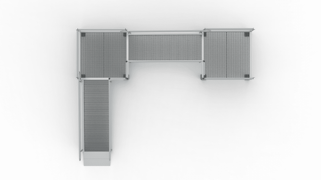 Top View - PATHWAY 3G 10 ft. L-Shaped Aluminum Wheelchair Ramp Kit with Expanded Metal Tread, Vertical Picket Handrails, 4 ft. Turn Platform, and 4 ft. Top Platform by EZ-Access | RampHand