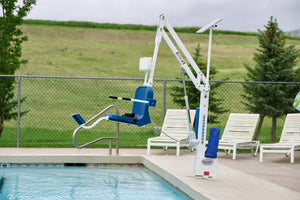 Solar Panel Charger installed on a pool lift Aqua Creek - Wheelchair Liberty
