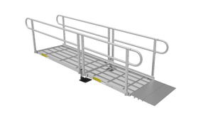 Ramp - PATHWAY 3G 10 ft. Straight Aluminum Wheelchair Ramp Kit with Expanded Metal Tread, 2-Line Handrails and 4 ft. Top Platform by EZ-Access | RampHand