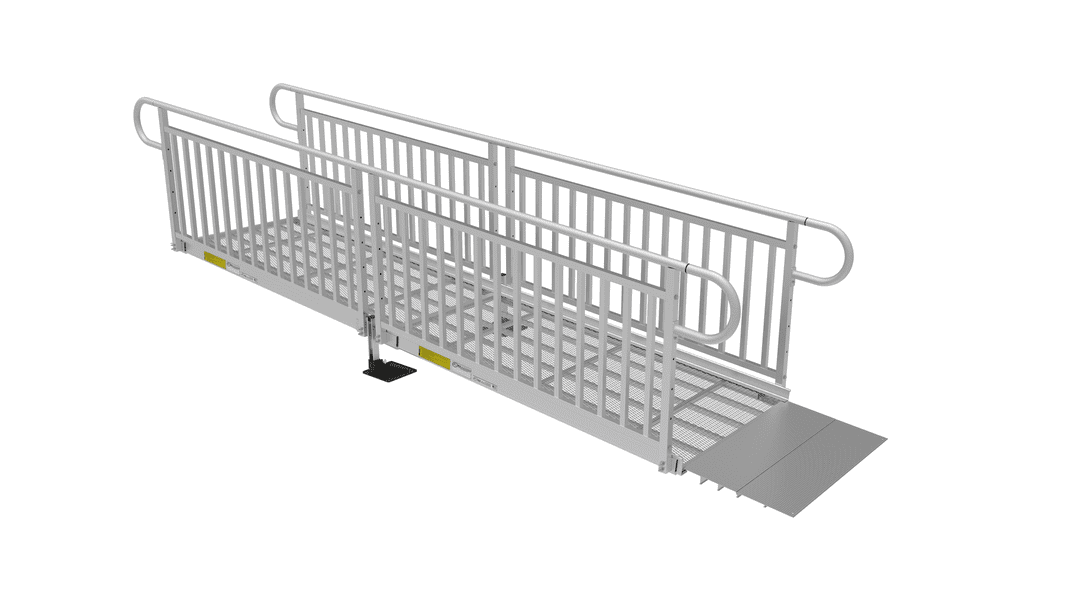 PATHWAY 3G 12 ft. Straight Aluminum Wheelchair Ramp Kit with Expanded Metal Tread, Vertical Picket Handrails and No Top Platform by EZ-Access | RampHand