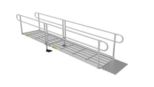 Ramp - PATHWAY 3G 14 ft. L-Shaped Aluminum Wheelchair Ramp Kit with Expanded Metal Tread, 2-Line Handrails, 5 ft. Turn Platform, and 5 ft. Top Platform by EZ-Access | RampHand