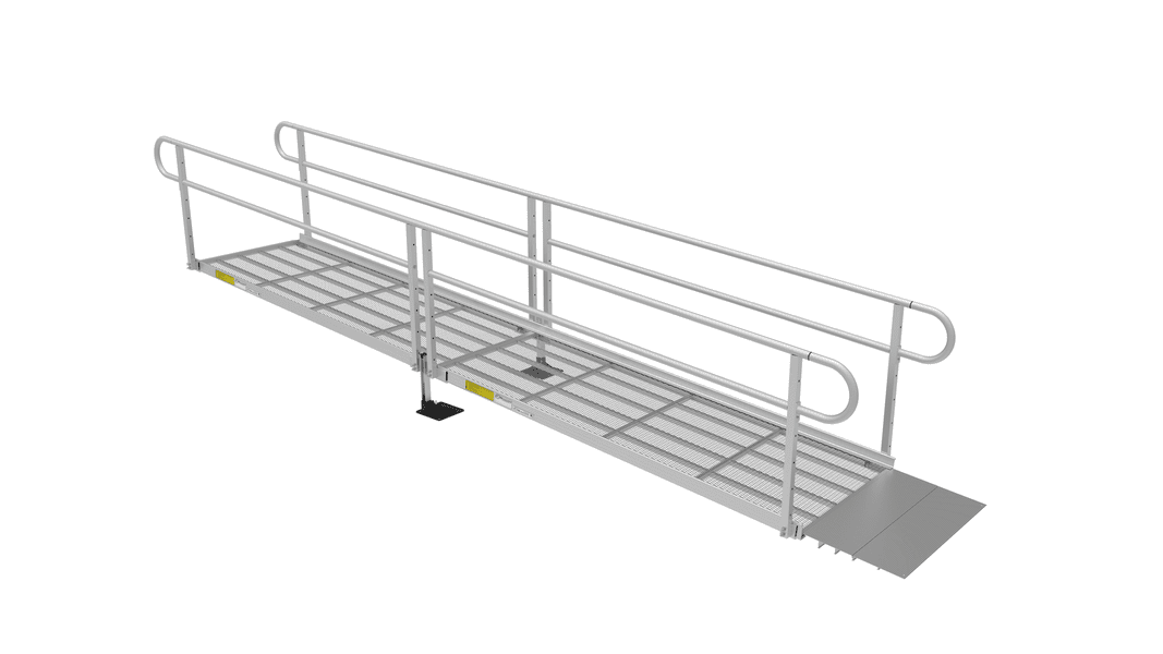 PATHWAY 3G 16 ft. Straight Aluminum Wheelchair Ramp Kit with Expanded Metal Tread, 2-Line Handrails and No Top Platform by EZ-Access | RampHand