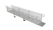 Ramp - PATHWAY 3G 18 ft. L-Shaped Aluminum Wheelchair Ramp Kit with Expanded Metal Tread, Vertical Picket Handrails and 4 ft. Turn Platform by EZ-Access | RampHand