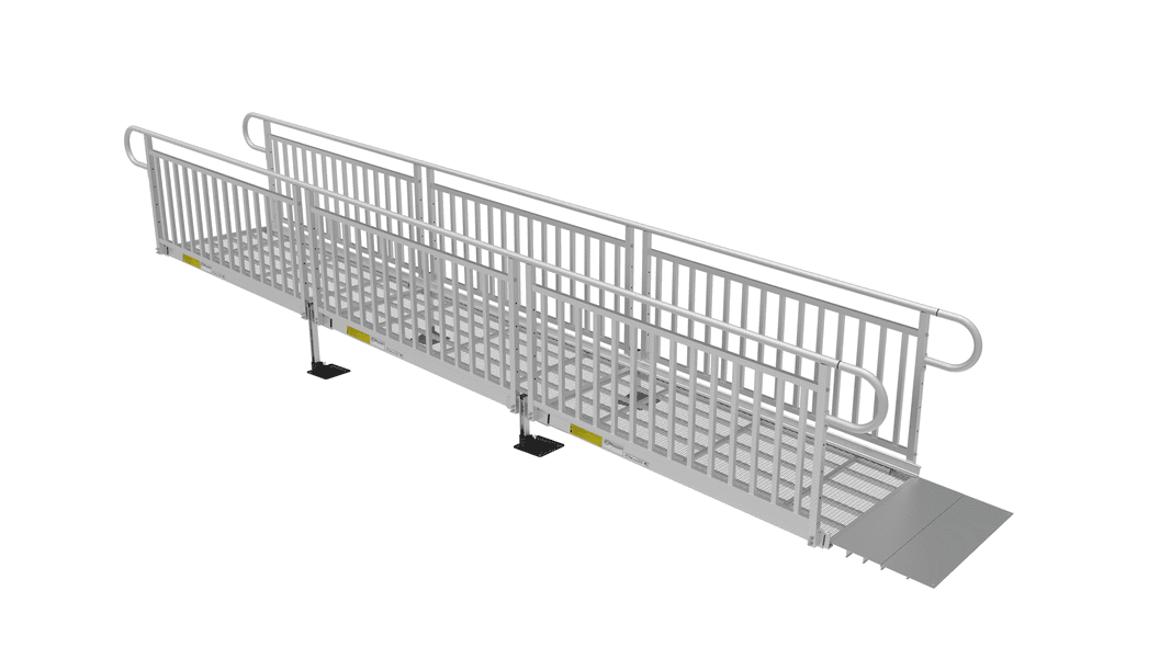 Ramp - PATHWAY 3G 18 ft. Straight Aluminum Wheelchair Ramp Kit with Expanded Metal Tread, Vertical Picket Handrails and 5 ft. Top Platform by EZ-Access | RampHand