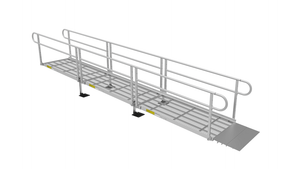 Ramp - PATHWAY 3G 18 ft. L-Shaped Aluminum Wheelchair Ramp Kit with Expanded Metal Tread, 2-Line Handrails, 5 ft. Turn Platform, and 5 ft. Top Platform by EZ-Access | RampHand