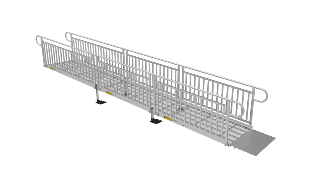 PATHWAY 3G 20 ft. Straight Aluminum Wheelchair Ramp Kit with Expanded Metal Tread, Vertical Picket Handrails and No Top Platform by EZ-Access | RampHand