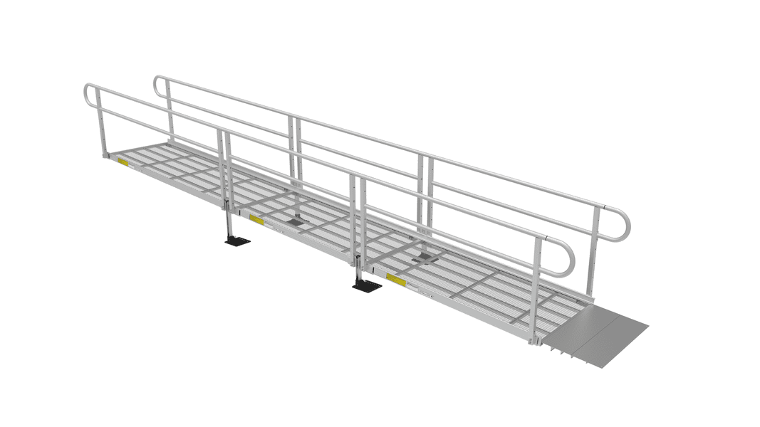 PATHWAY 3G 20 ft. Straight Aluminum Wheelchair Ramp Kit with Expanded Metal Tread, 2-Line Handrails and No Top Platform by EZ-Access | RampHand