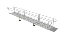 Ramp - PATHWAY 3G 22 ft. L-Shaped Aluminum Wheelchair Ramp Kit with Expanded Metal Tread, 2-Line Handrails, 5 ft. Turn Platform, and 5 ft. Top Platform by EZ-Access | RampHand