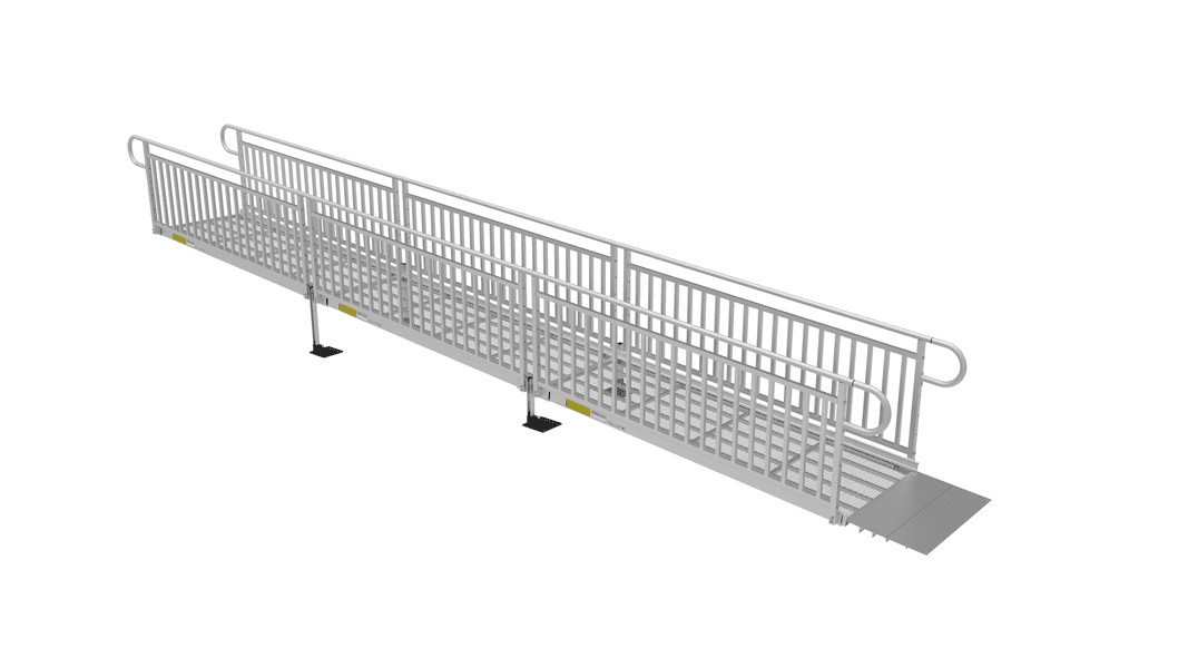 PATHWAY 3G 24 ft. Straight Aluminum Wheelchair Ramp Kit with Expanded Metal Tread, Vertical Picket Handrails and No Top Platform by EZ-Access | RampHand