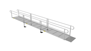 Ramp - PATHWAY 3G 24 ft. Straight Aluminum Wheelchair Ramp Kit with Expanded Metal Tread, 2-Line Handrails and 4 ft. Top Platform by EZ-Access | RampHand