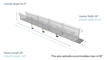 Dimensions - PATHWAY 3G 26 ft. Straight Aluminum Wheelchair Ramp Kit with Expanded Metal Tread, Vertical Picket Handrails and No Top Platform by EZ-Access | RampHand