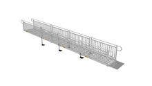 Ramp - PATHWAY 3G 26 ft. L-Shaped Aluminum Wheelchair Ramp Kit with Expanded Metal Tread, Vertical Picket Handrails and 5 ft. Turn Platform by EZ-Access | RampHand