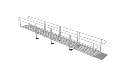 Ramp -PATHWAY 3G 26 ft. Straight Aluminum Wheelchair Ramp Kit with Expanded Metal Tread, 2-Line Handrails and 5 ft. Top Platform by EZ-Access | RampHand