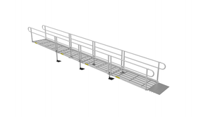 Ramp -PATHWAY 3G 26 ft. L-Shaped Aluminum Wheelchair Ramp Kit with Expanded Metal Tread, 2-Line Handrails and 5 ft. Turn Platform by EZ-Access | RampHand