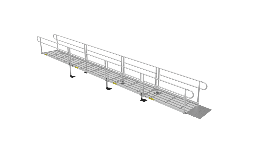 Ramp -PATHWAY 3G 28 ft. Straight Aluminum Wheelchair Ramp Kit with Expanded Metal Tread, 2-Line Handrails and 4 ft. Top Platform by EZ-Access | RampHand