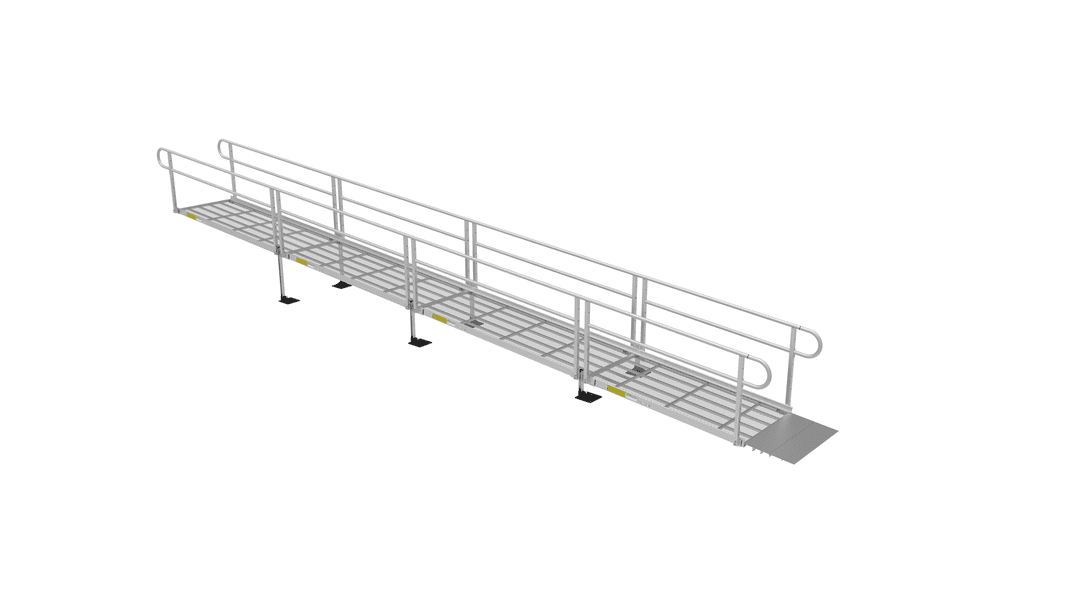 Ramp - PATHWAY 3G 30 ft. Straight Aluminum Wheelchair Ramp Kit with Expanded Metal Tread, 2-Line Handrails and 5 ft. Top Platform by EZ-Access | RampHand