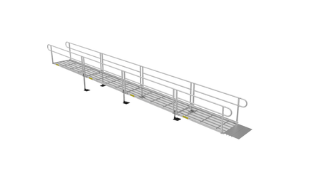 Ramp - PATHWAY 3G 30 ft. Straight Aluminum Wheelchair Ramp Kit with Expanded Metal Tread, 2-Line Handrails and 5 ft. Top Platform by EZ-Access | RampHand