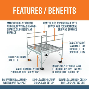 Features and Benefits - PATHWAY 3G 22 ft. L-Shaped Aluminum Wheelchair Ramp Kit with Expanded Metal Tread, 2-Line Handrails and 5 ft. Turn Platform by EZ-Access | RampHand