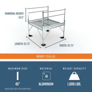 Platform Dimensions - PATHWAY 3G 14 ft. L-Shaped Aluminum Wheelchair Ramp Kit with Expanded Metal Tread, 2-Line Handrails, 5 ft. Turn Platform, and 5 ft. Top Platform by EZ-Access | RampHand