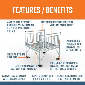 Features and Benefits - PATHWAY 3G 18 ft. L-Shaped Aluminum Wheelchair Ramp Kit with Expanded Metal Tread, Vertical Picket Handrails, 4 ft. Turn Platform, and 4 ft. Top Platform by EZ-Access | RampHand