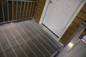 Sample Application 4 - PATHWAY 3G 26 ft. Straight Aluminum Wheelchair Ramp Kit with Expanded Metal Tread, Vertical Picket Handrails and 5 ft. Top Platform by EZ-Access | RampHand