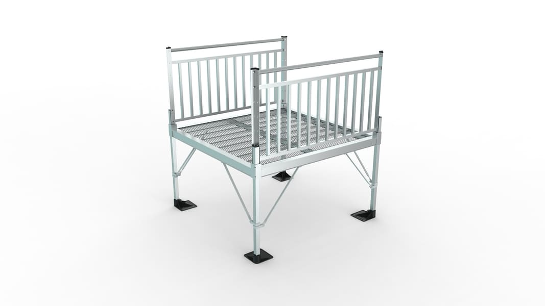 Platform - PATHWAY 3G 22 ft. L-Shaped Aluminum Wheelchair Ramp Kit with Expanded Metal Tread, Vertical Picket Handrails, 5 ft. Turn Platform, and 5 ft. Top Platform by EZ-Access | RampHand