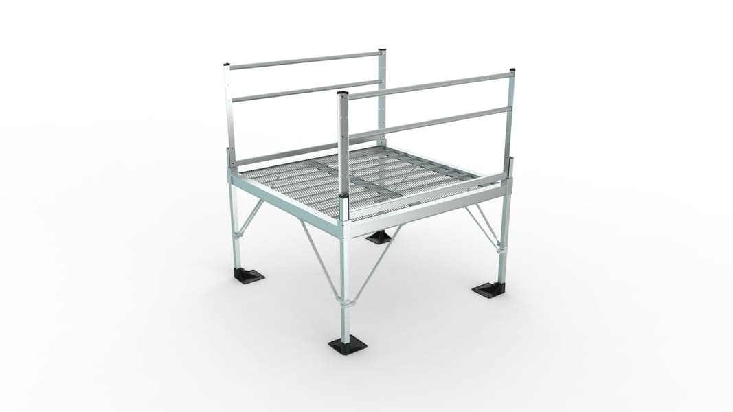 Platform - PATHWAY 3G 26 ft. L-Shaped Aluminum Wheelchair Ramp Kit with Expanded Metal Tread, 2-Line Handrails and 4 ft. Turn Platform by EZ-Access | RampHand