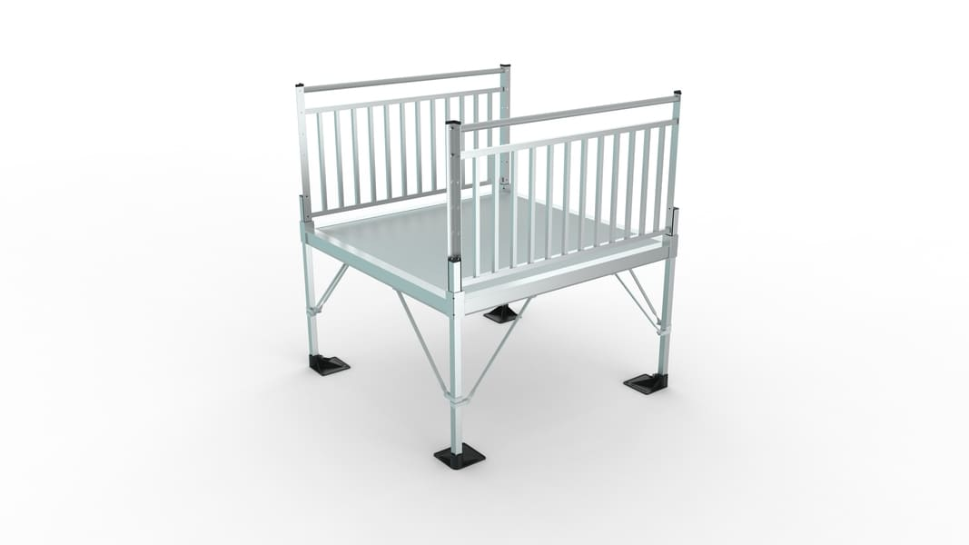 Platform -  PATHWAY 3G 12 ft. L-Shaped Aluminum Wheelchair Ramp Kit with Solid Surface Tread, Vertical Picket Handrails and 4 ft. Turn Platform by EZ-Access | RampHand