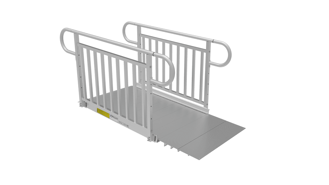 4ft Ramp - PATHWAY 3G 22 ft. U-Shaped Aluminum Wheelchair Ramp Kit with Solid Surface Tread, Vertical Picket Handrails and (3) 5 ft. Platforms by EZ-Access | RampHand