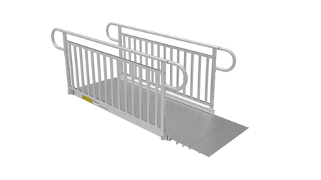 6ft Ramp -PATHWAY 3G 22 ft. U-Shaped Aluminum Wheelchair Ramp Kit with Solid Surface Tread, Vertical Picket Handrails and (3) 5 ft. Platforms by EZ-Access | RampHand