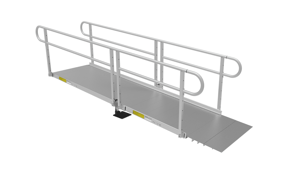Ramp - PATHWAY 3G 10 ft. Straight Aluminum Wheelchair Ramp Kit with Solid Surface Tread, 2-Line Handrails and No Top Platform by EZ-Access | RampHand