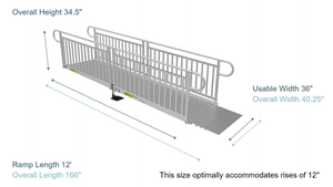 Dimensions - PATHWAY 3G 12 ft. Straight Aluminum Wheelchair Ramp Kit with Solid Surface Tread, Vertical Picket Handrails and No Top Platform by EZ-Access | RampHand