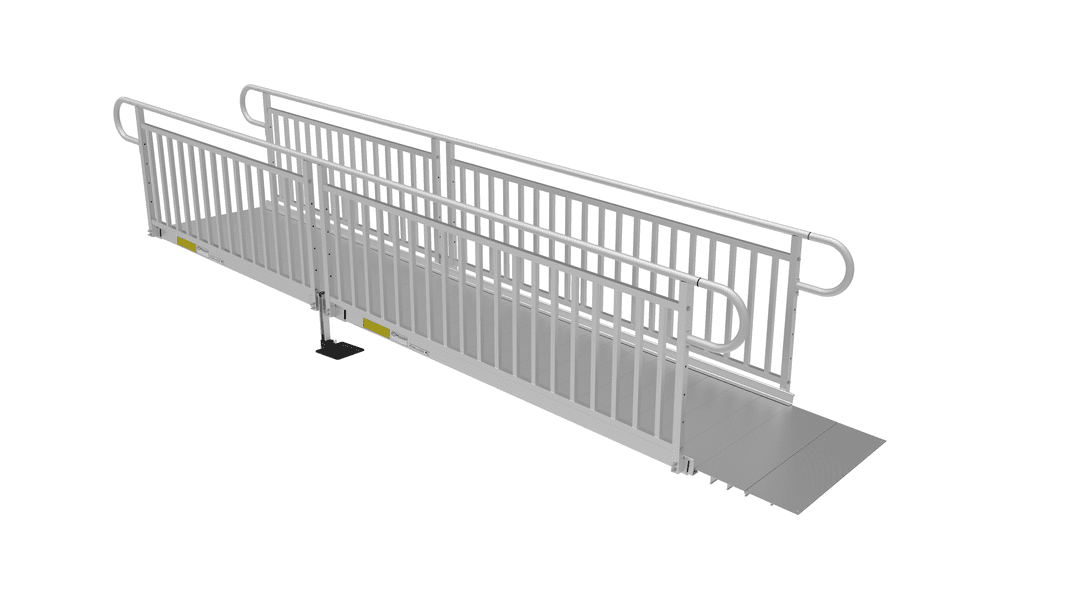 Ramp - PATHWAY 3G 14 ft. Straight Aluminum Wheelchair Ramp Kit with Solid Surface Tread, Vertical Picket Handrails and 5 ft. Top Platform by EZ-Access | RampHand