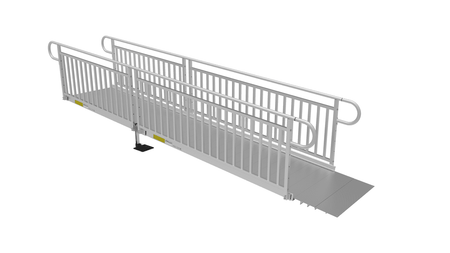 Ramp - PATHWAY 3G 14 ft. Straight Aluminum Wheelchair Ramp Kit with Solid Surface Tread, Vertical Picket Handrails and 5 ft. Top Platform by EZ-Access | RampHand