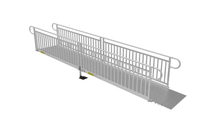 Ramp - PATHWAY 3G 20 ft. L-Shaped Aluminum Wheelchair Ramp Kit with Solid Surface Tread, Vertical Picket Handrails, 5 ft. Turn Platform, and 5 ft. Top Platform by EZ-Access | RampHand