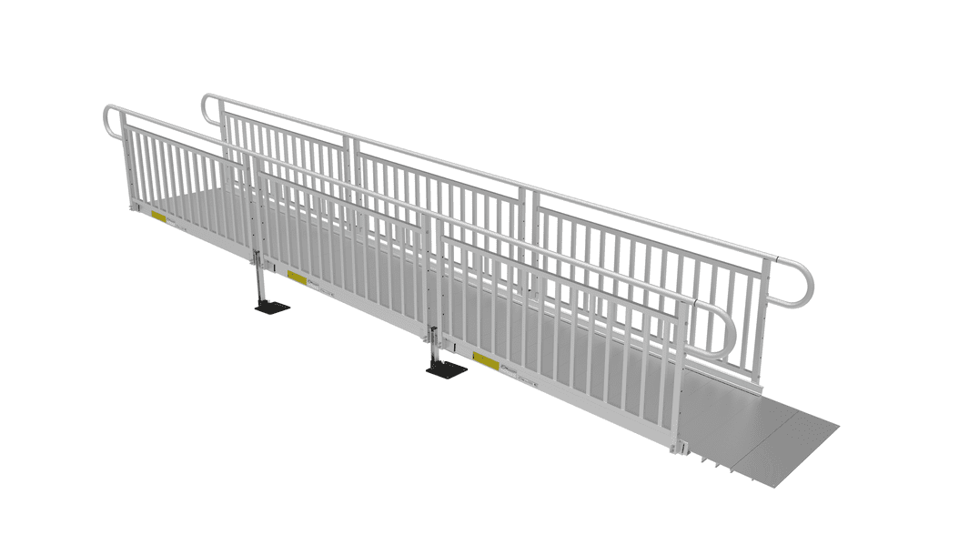 Ramp - PATHWAY 3G 18 ft. Straight Aluminum Wheelchair Ramp Kit with Solid Surface Tread, Vertical Picket Handrails and 5 ft. Top Platform by EZ-Access | RampHand