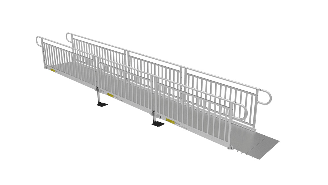 PATHWAY 3G 20 ft. Straight Aluminum Wheelchair Ramp Kit with Solid Surface Tread, Vertical Picket Handrails and No Top Platform by EZ-Access | RampHand