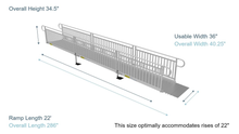 Ramp Dimensions - PATHWAY 3G 22 ft. L-Shaped Aluminum Wheelchair Ramp Kit with Solid Surface Tread, Vertical Picket Handrails, 5 ft. Turn Platform, and 5 ft. Top Platform by EZ-Access | RampHand